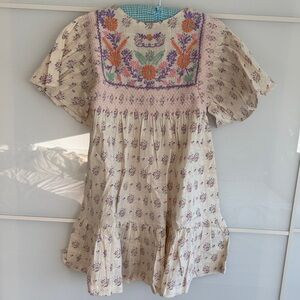 Bonjour Diary Cream Floral Embroidered Girls' Dress with Smocked Yoke